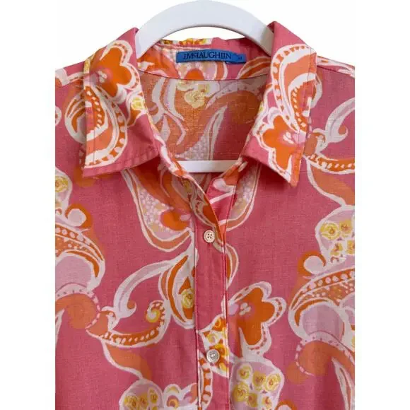 J.McLaughlin Foley Linen-Blend Dress Pink Trinidad Abstract Medium Beachy Resort - Picture 6 of 14